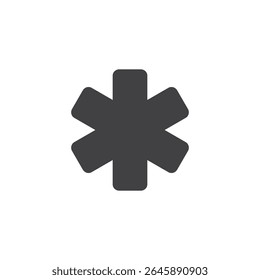 Medical asterisk star solid icon. glyph vector icon showing a universal emergency symbol. A solid medical icon sign used in aid, response, and healthcare alerts.