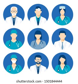 Medical avatars set . Medical clinic staff flat avatars. icon