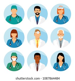 Medical avatars set vector. Medical clinic staff flat avatars. 