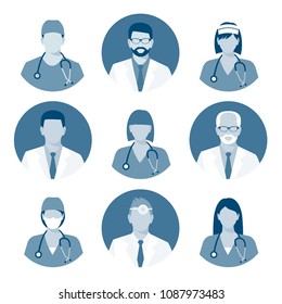 Medical avatars set vector. Medical clinic staff flat avatars. monochrome