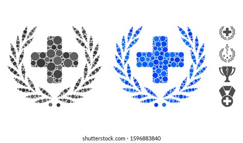 Medical award wreath composition of spheric dots in variable sizes and color tints, based on medical award wreath icon. Vector dots are organized into blue composition.
