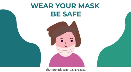 Medical Awareness flat Illustration with girl wearing mask for viruses like corona