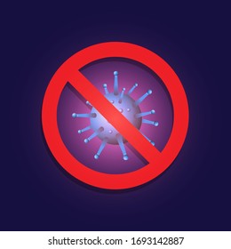 Medical background with abstract Covid 19 virus cell and warning symbol 