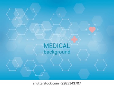 medical background with abstract octagonal elements, red cross and heart