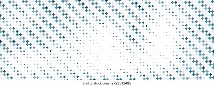 Fundo médico com azul e verde mais símbolos e padrões geométricos. Design moderno de sistema de saúde para sites hospitalares, materiais de educação médica e apresentações clínicas.