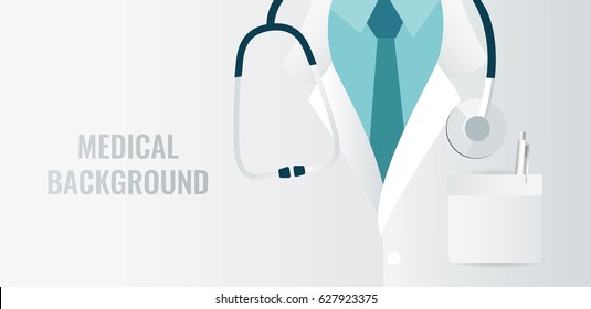 Medical background with close up of doctor with stethoscope. Vector illustration
