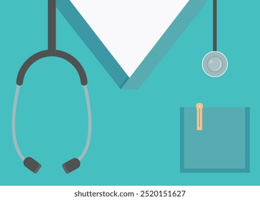 Medical background with close up of nurse with stethoscope. Flat vector illustration