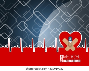 Medical Background Design With Ekg Diagram Heart Shape And Blue Pill