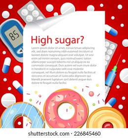 Medical background. Diet. Diabetic. High sugar. Vector backdrop.  