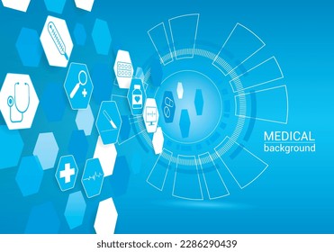 medical background with digital 3d elements of treatment in octagons