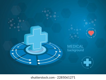 antecedentes médicos con elementos digitales, cruz, corazón y moléculas