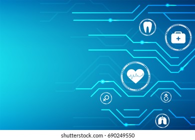 Medical Background in Digital Style with Icons of Heart, DNA, Tablets, Molecules and Geometric Shapes. Vector Abstract Concept on Healthcare and Treatment.
