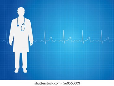 Medical background with doctor and ekg heartbeat