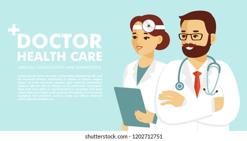 Medical background with doctors characters. Web banner with team of medicals staff. Health care and medicine concept.