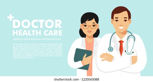 Medical background with doctors characters. Web banner with team of medicals staff. Health care and medicine concept.