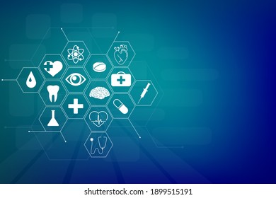 Medical Background With Empty Space. Health Care Icon Pattern, Medical Innovation Concept Banner. Vector Graphics