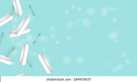 Medical  background.  Medical falling blurred capsules. Falling white pills. Health care background. Pharmaceutical background.