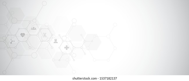 Medical background with flat icons and symbols. Template design with concept and idea for healthcare technology, innovation medicine, health, science and research. Vector illustration