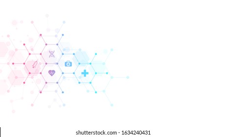 Medical background with flat icons and symbols. Template design with concept and idea for healthcare technology Vector illustration