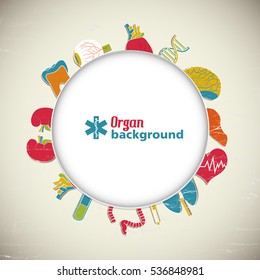 Medical background with health care symbols and human internal organs set vector illustration