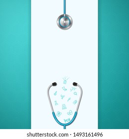 Medical background. Healthcare banner template with flat icons in medicine and empty space for your copy on blue background. Good for poster, social media post, web, cover. Vector illustration