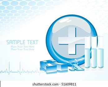 medical background with lab tube, plus sign and heart beat