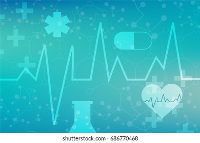 Medical Background with Lines, Dots, Molecules, Figures on Colored Texture.  Concept of Technological and Scientific Illustration.  Vector Template of Health Brochure.