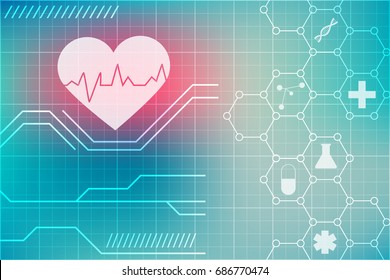Medical Background with Lines, Dots, Molecules, Figures on Colored Texture.  Concept of Technological and Scientific Illustration.  Vector Template of Health Brochure.
