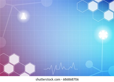 Medical Background with Lines, Dots, Molecules, Figures on Colored Texture.  Concept of Technological and Scientific Illustration.  Vector Template of Health Brochure.