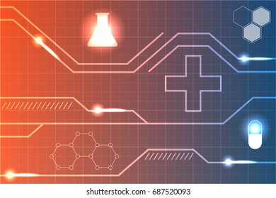 Medical Background with Lines, Dots, Molecules, Figures on Colored Texture. Technological and Scientific Illustration. 