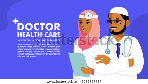 Medical Background Muslim Doctors Characters Web Stock Vector