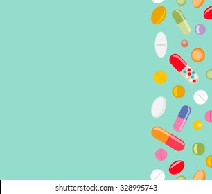 Medical background with pills. Seamless border with medications, vector illustration.