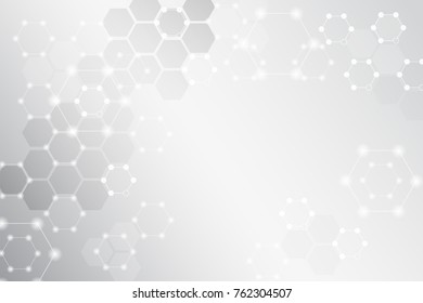 Medical background for poster, website, banner with elements of molecular mesh on gray background