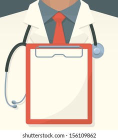 Medical background with record board and stethoscope. Vector illustration.