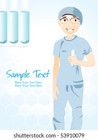 medical background with set of three lab tube, doctor holding tube