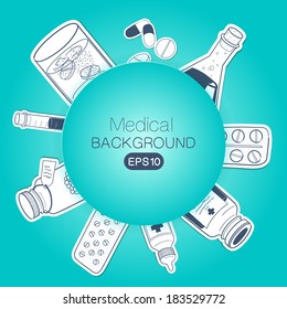 Medical background. Sketch sticker vector elements for medical or health care design