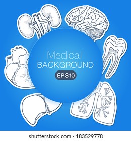 Medical background. Sketch sticker vector elements for medical or health care design