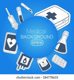 Medical background. Sketch sticker vector elements for medical or health care design