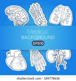 Medical background. Sketch sticker vector elements for medical or health care design