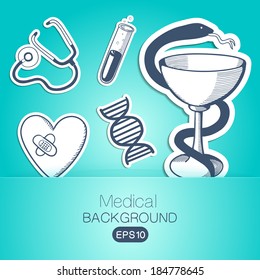 Medical background. Sketch sticker vector elements for medical or health care design