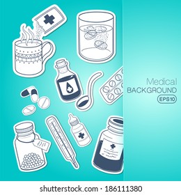 Medical background. Sketch sticker vector elements for medical or health care design
