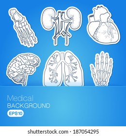 Medical background. Sketch sticker vector elements for medical or health care design