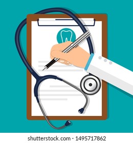 Medical background with stethoscope and medical clipboard. Vector illustration.
