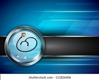 Medical background with stethoscope and diagnostic letter on blue. Vector illustration.