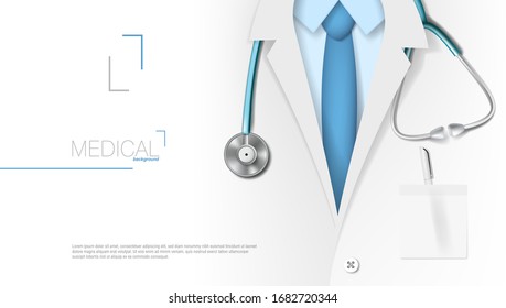 Plantilla de fondo médico. Médico Con Stethoscope. Vector EPS10