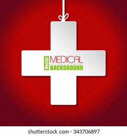 Medical background template with white cross on striped  red background