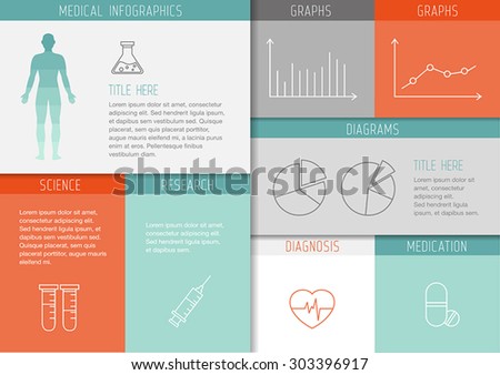 Medical background with thin lines icons - template, user interface for web or print. Can illustrate any medical or healthcare topic.
