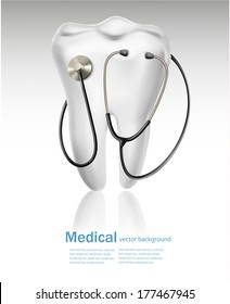 Medical background with tooth and a stethoscope. Concept of diagnostics. Vector