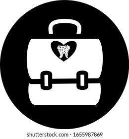 Medical bag in black circle icon. First aid kit medicine. Doctor's first-aid kit. Medicine chest vector illustration. Study medicine doctor's kit bag. Pharmacy. Medical kit icon vector. 