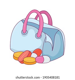 Medical Bag with Capsule and tablets vector illustration,Colored linear style pictogram, isolated on white background 